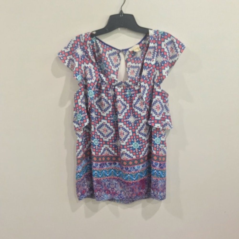 {Anthro} Meadow Rue Aztec Geometric Flutter - Picture 2 of 7